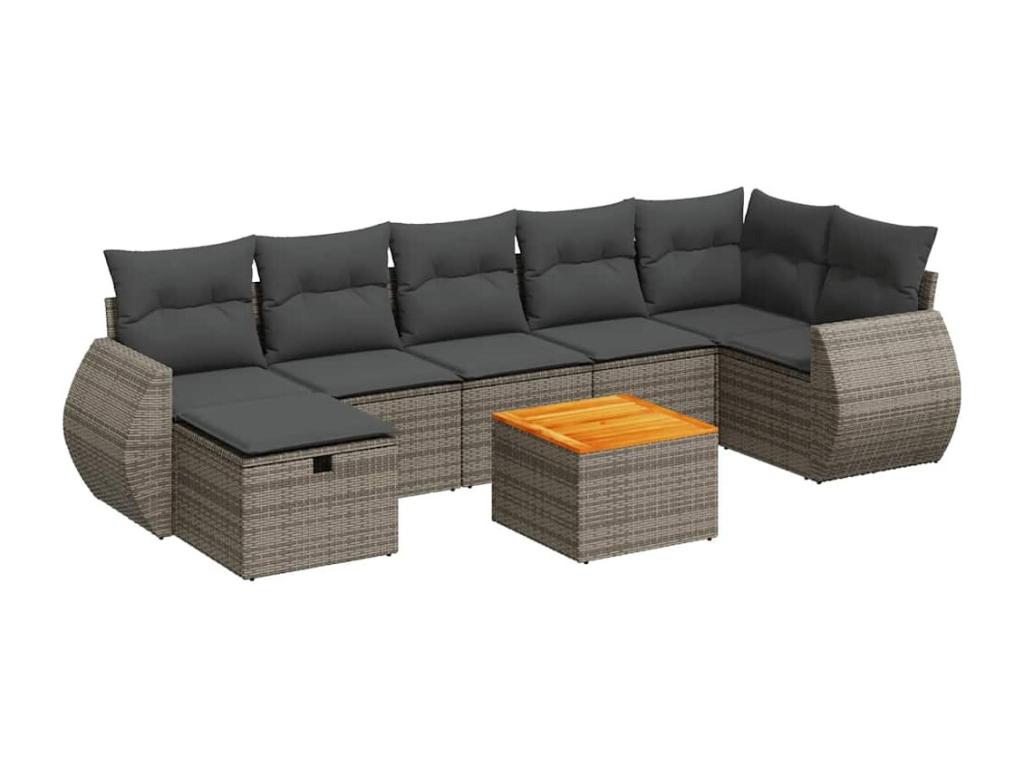 Salon de jardin 8 pcs avec coussins gris résine tressée LFEG62255