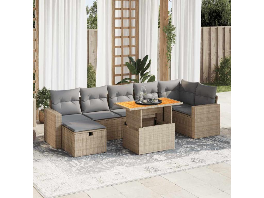 Salon de jardin avec coussins 5 pièces beige résine tressée Dekonao PSPG58696