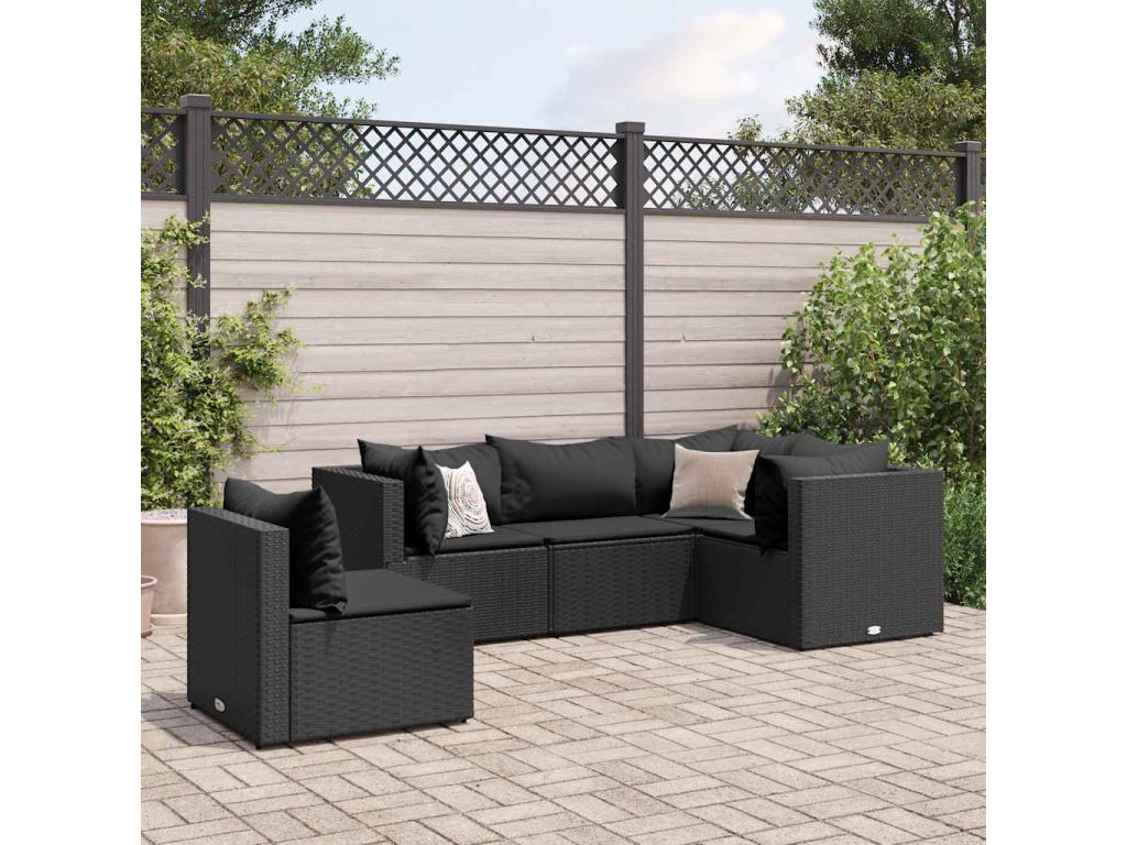 Salon de jardin 5 pièces avec coussins Noir Résine tressée VYRW25243