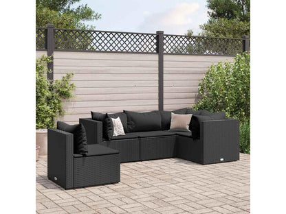 Salon de jardin 5 pièces avec coussins Noir Résine tressée VYRW25243