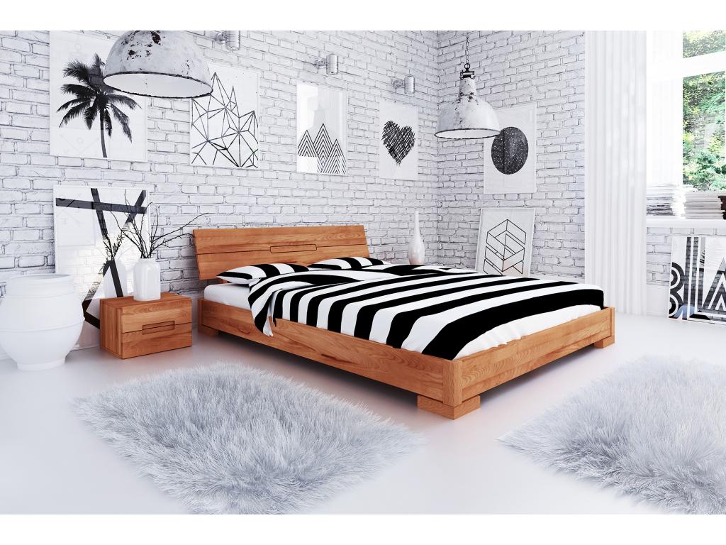 Nobellea - Lit bas avec tête de lit en bois de coeur de hêtre huilé naturel 160x200 GFMW11949