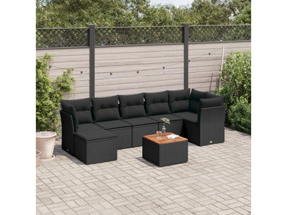 Salon de jardin 8 pcs avec coussins noir résine tressée YKSP11058