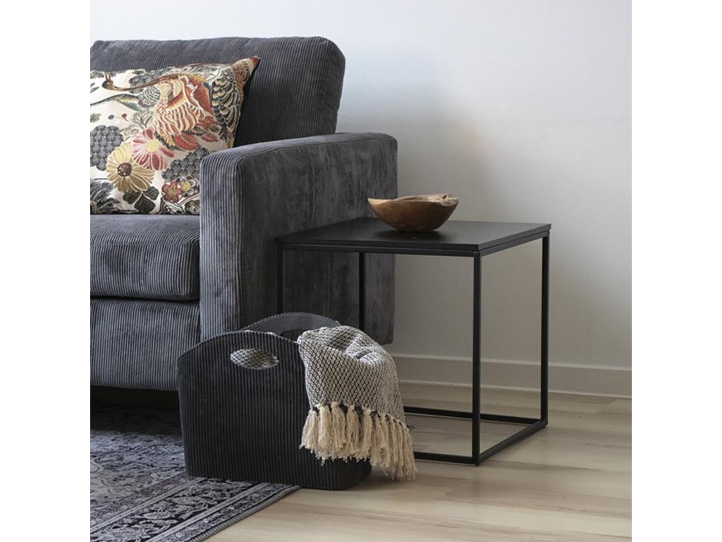 Dekonao - Bout de Canapé Carré Acier et Aspect Bois Noir DUXX87085