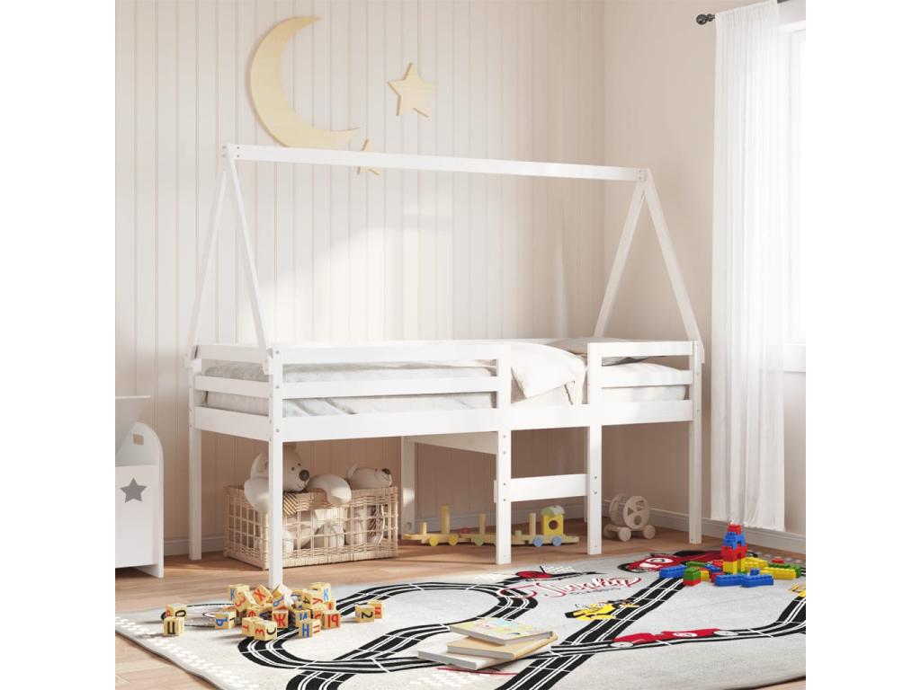 Lit haut sans matelas blanc 75x190 cm bois de pin massif BZHA42264