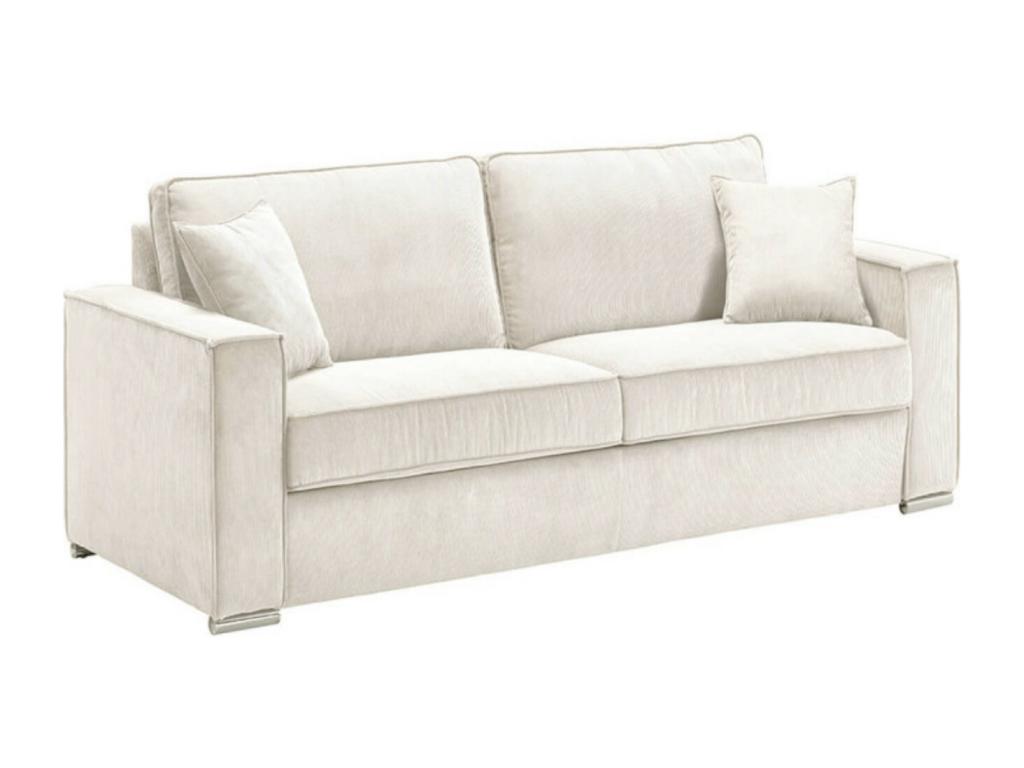 Canapé fixe velours côtelé avec 2 Coussins Dekonao-Couleur Blanc-1 place fauteuil EKXX45095