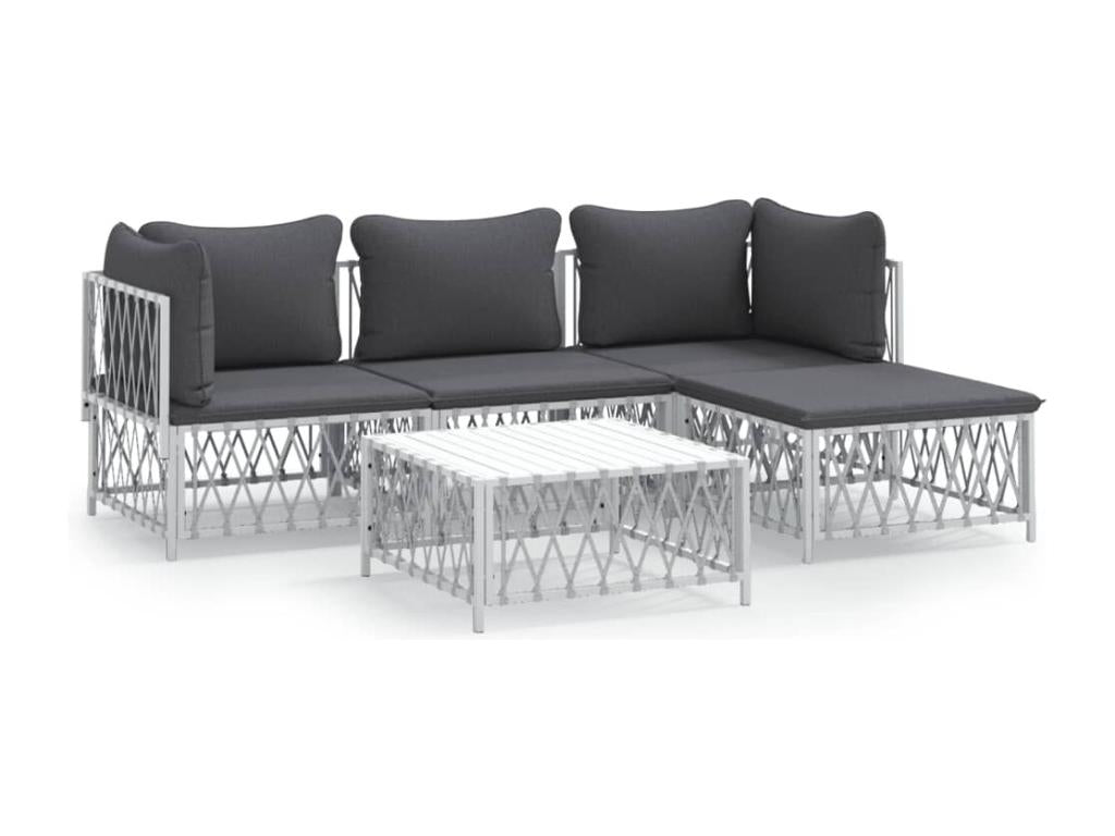 Salon de jardin avec coussins 5 pièces blanc acier KUUB09188
