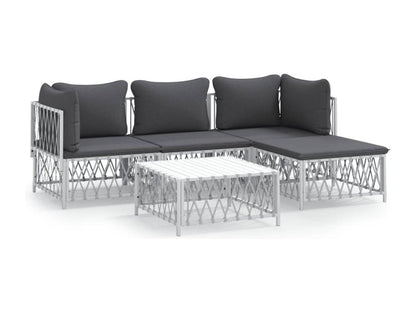 Salon de jardin avec coussins 5 pièces blanc acier KUUB09188