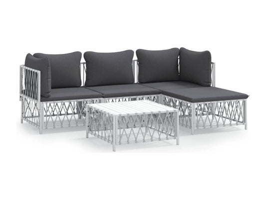 Salon de jardin avec coussins 5 pièces blanc acier KUUB09188