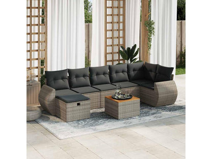 Salon de jardin 8 pcs avec coussins gris résine tressée LFEG62255