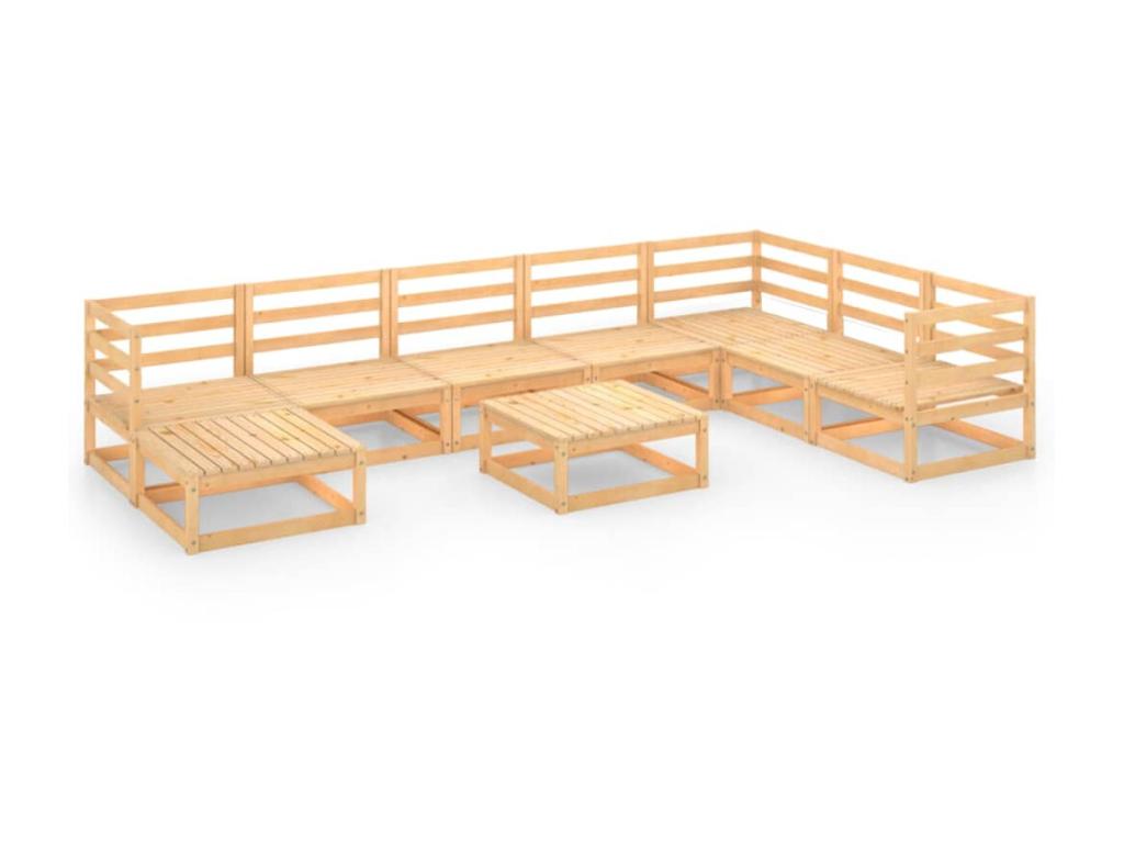 Salon de jardin 9 pcs Bois de pin massif 16 HQCJ59028