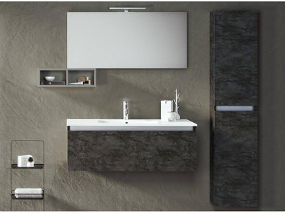 Ensemble meuble de salle de bain 1 tiroir 1 colonne gris Dekonao et miroir à LED Dekonao L 100cm PVDA72041