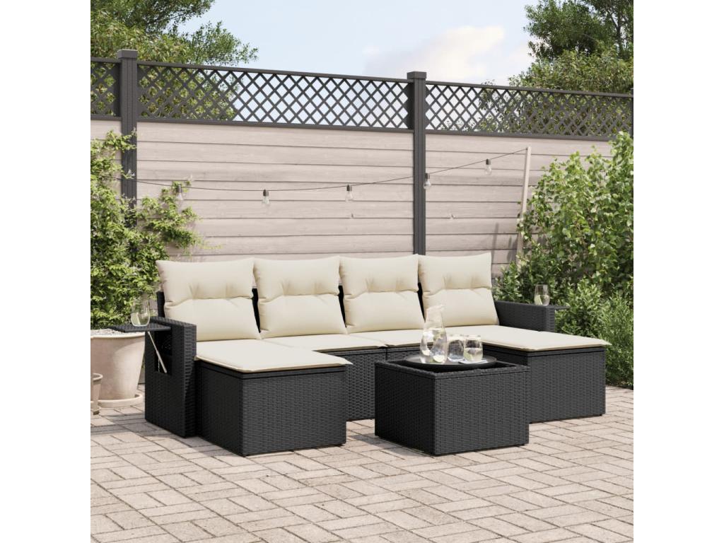 Salon de jardin 7 pièces avec coussins noir résine tressée VJJN64980