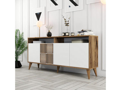 Buffet bas 4 portes et 2 tiroirs Dekonao L160cm Bois et Blanc BKDN96329