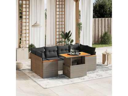 Salon de jardin avec coussins 7 pcs gris résine tressée VFOC05255