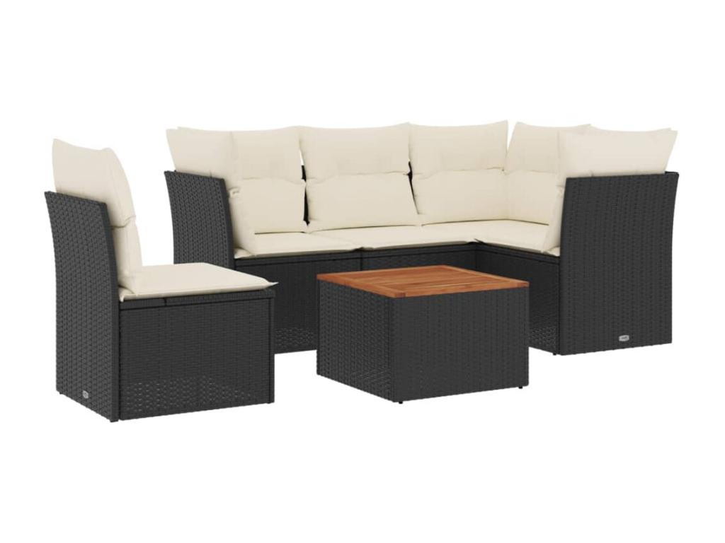 Salon de jardin 6 pcs avec coussins noir résine tressée PYGH10121