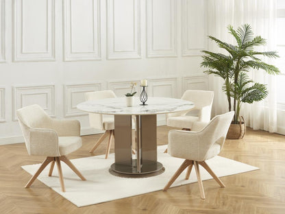 Lot de 6 chaises pivotantes avec accoudoirs en tissu et chêne - Crème - Dekonao KKGO21590