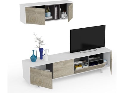 Ensemble meuble TV de 2 éléments coloris chêne à nœuds blanc Nobellea - Hauteur 47 x Longueur 200 x Profondeur 40 cm JGKS96652