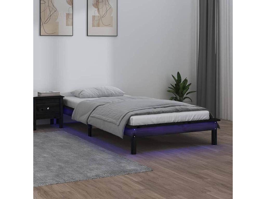 Cadre de lit à LED sans matelas noir 100x200 cm bois massif YRWI08730