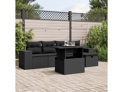Salon de jardin 6 pièces avec coussins noir résine tressée XOUK75798