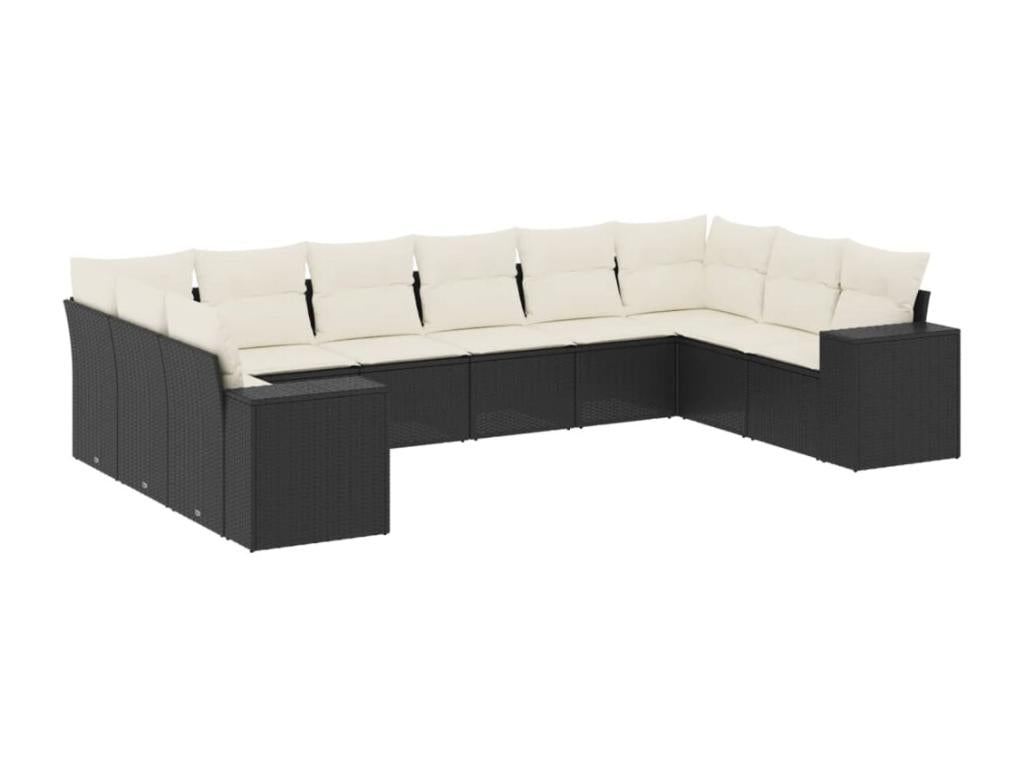 Salon de jardin 10 pièces avec coussins noir résine tressée GOXR95125