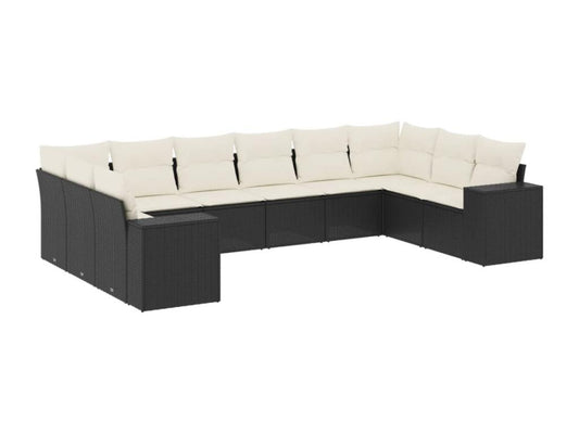 Salon de jardin 10 pièces avec coussins noir résine tressée GOXR95125