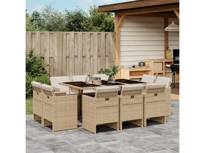 Ensemble à manger de jardin et coussins 11 pcs beige poly rotin CIYO63212