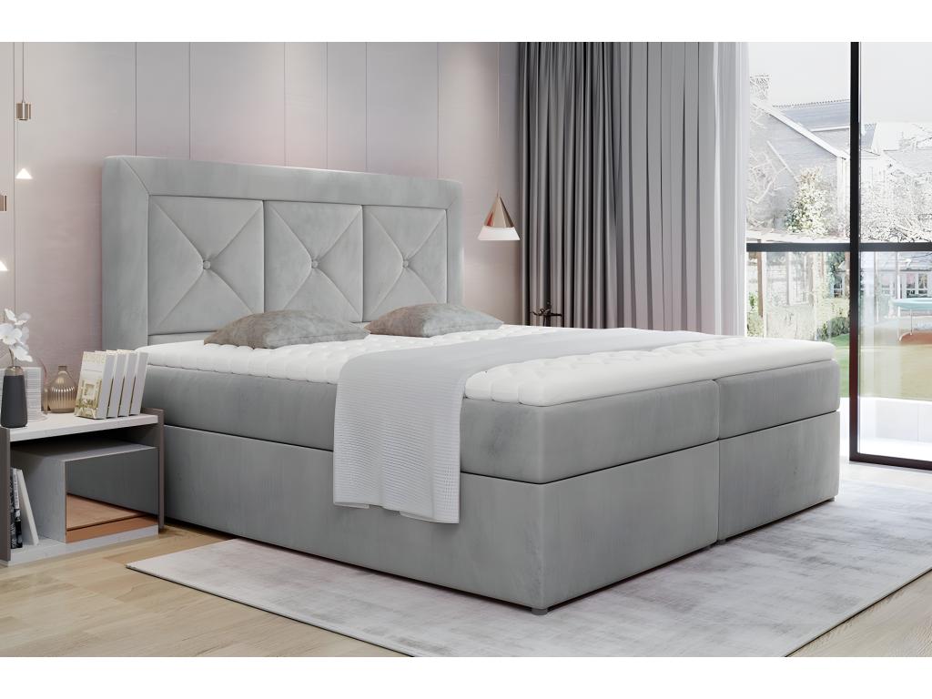 Ensemble boxspring complet tête de lit sommiers matelas surmatelas Dekonao - velours luxe gris - 140x200 cm KQUM30940