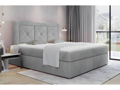 Ensemble boxspring complet tête de lit sommiers matelas surmatelas Dekonao - velours luxe gris - 140x200 cm KQUM30940