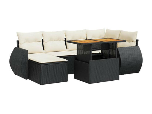 Salon de jardin 7 pcs avec coussins noir résine tressée PRRY90984