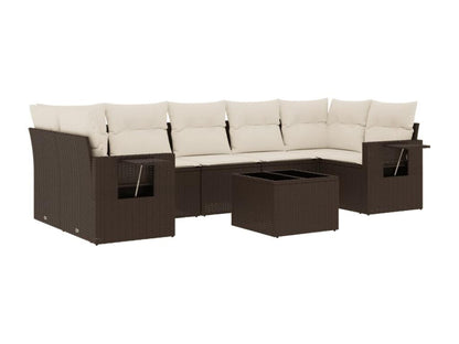 Salon de jardin 8 pièces avec coussins marron résine tressée OQRH29083