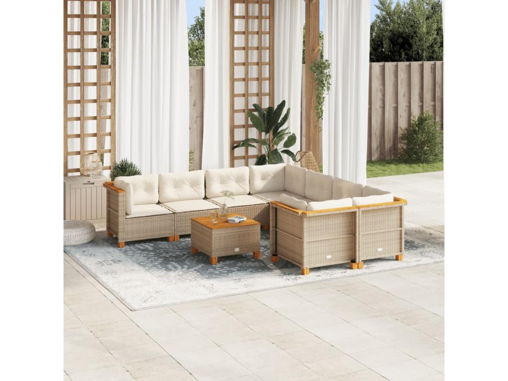 Salon de jardin avec coussins 9 pièces beige résine tressée JEKM85511