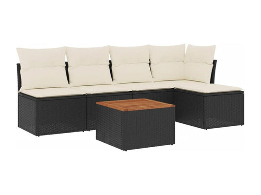 Salon de jardin 6 pcs avec coussins noir résine tressée NRZJ34390