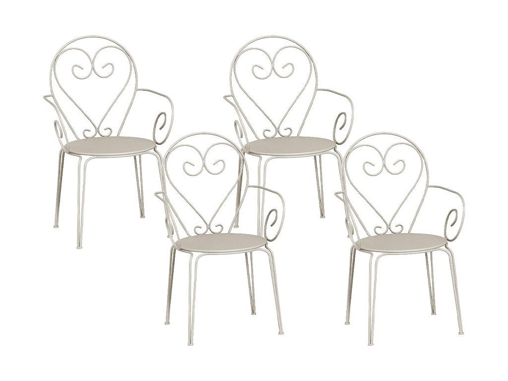 Lot de 4 fauteuils de jardin empilables en métal façon fer forgé - Beige - Dekonao LEKG90995