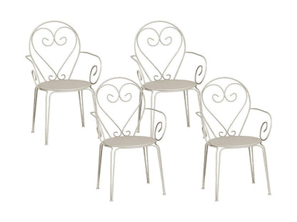 Lot de 4 fauteuils de jardin empilables en métal façon fer forgé - Beige - Dekonao LEKG90995