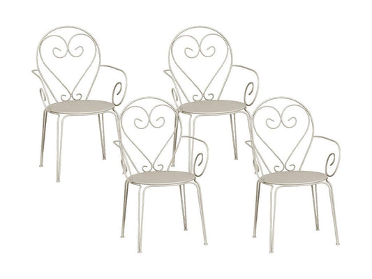 Lot de 4 fauteuils de jardin empilables en métal façon fer forgé - Beige - Dekonao LEKG90995