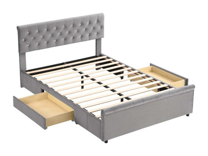 Lit 140x200cm en velours avec 2 tiroirs - bout de lit en forme de traîneau - Gris UGSK80073