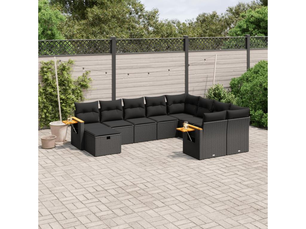 Salon de jardin 10 pièces avec coussins noir résine tressée AXOY13597
