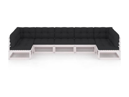 Salon de jardin 7 pcs avec coussins Blanc Bois de pin massif 7 QDJI81376
