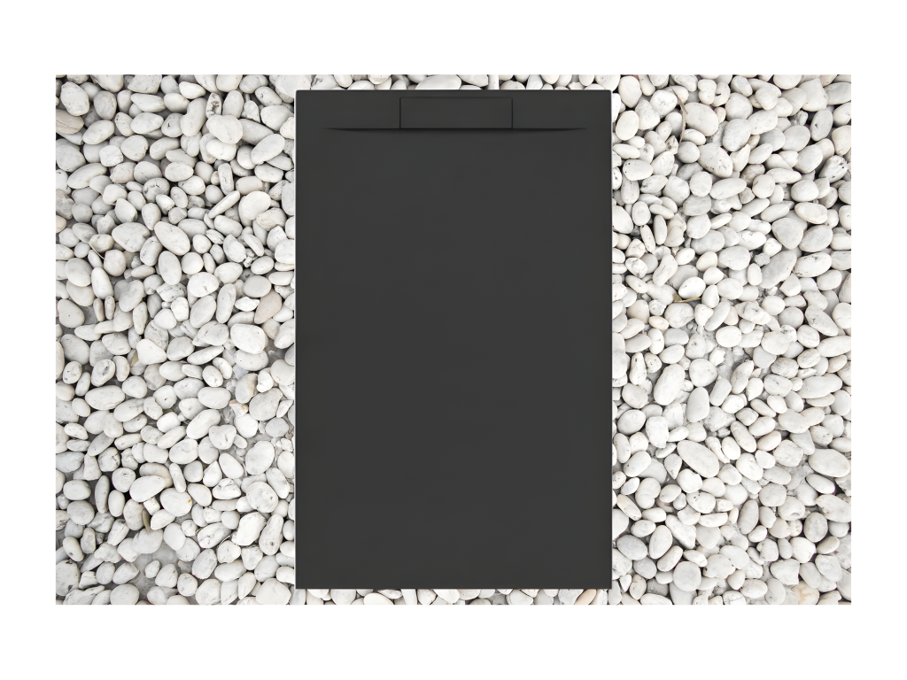 Receveur de douche 150x85 cm noir Dekonao PLUS en Résine et Poudre de Marbre avec Grille Latérale EN RÉSINE DE MARBRE YXFH22384