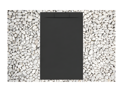 Receveur de douche 150x85 cm noir Dekonao PLUS en Résine et Poudre de Marbre avec Grille Latérale EN RÉSINE DE MARBRE YXFH22384