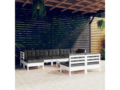 Salon de jardin 10 pièces avec coussins blanc bois de pin IWGF95005