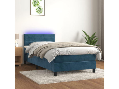 Sommier tapissier et matelas et LED Bleu foncé 80x200cm Velours JQPB78349