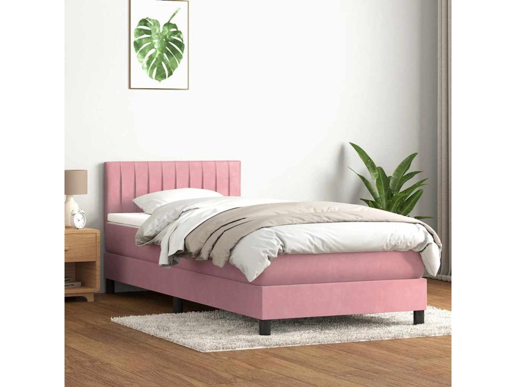 Sommier à Dekonao de lit avec matelas rose 80x220 cm velours KKZE71807