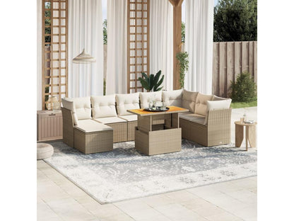 Salon de jardin avec coussins 9 pcs beige résine tressée EYGO55246