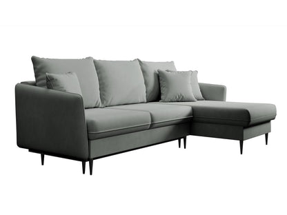 Canapé d'angle - 223 cm - avec fonction couchage - velours hydrophobe - gris - pieds noirs - Dekonao QEQV29433