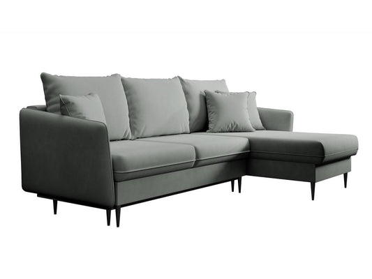 Canapé d'angle - 223 cm - avec fonction couchage - velours hydrophobe - gris - pieds noirs - Dekonao QEQV29433