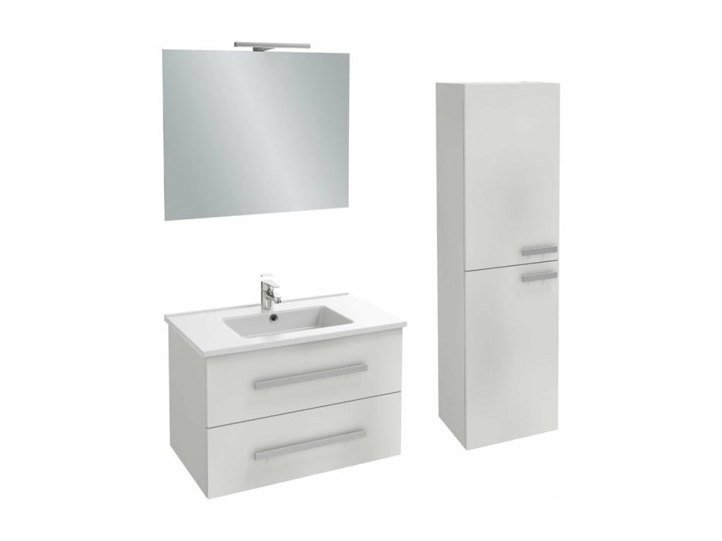 Meuble vasque 80 cm Dekonao Up blanc brillant colonne miroir et spots VMXN91653