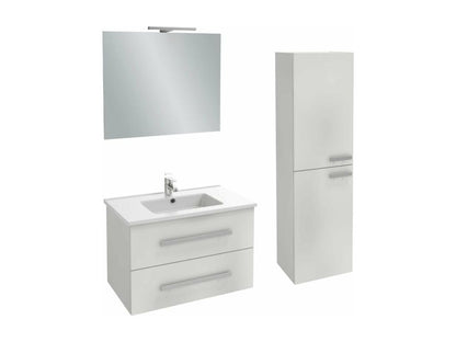 Meuble vasque 80 cm Dekonao Up blanc brillant colonne miroir et spots VMXN91653