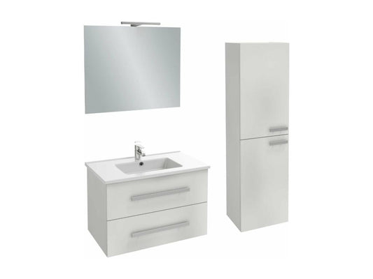 Meuble vasque 80 cm Dekonao Up blanc brillant colonne miroir et spots VMXN91653