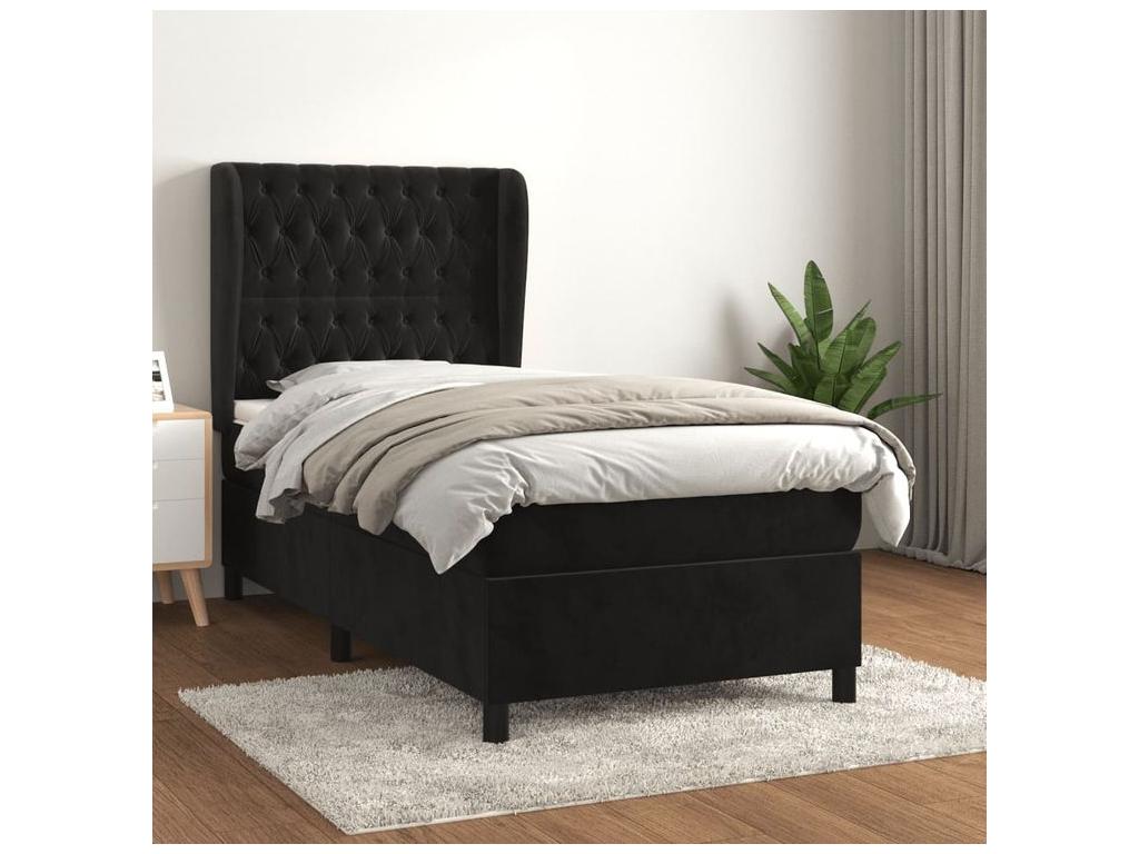 Sommier à Dekonao de lit avec matelas Noir 100x200 Velours BFOD35426